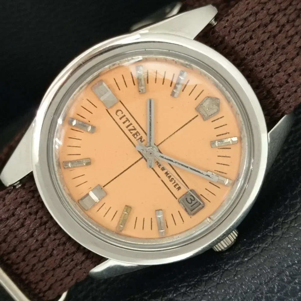 Vintage 1978 Citizen Manual Mens Silver Watch W/daydate & Orange accents